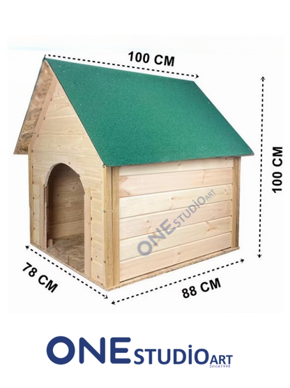 Köpek Kulübesi Suya Soğuğa Dayanıklı Lüks Büyük Boy Ahşap Köpek Kulubesi Sokak Köpek Evi Yeşil Çatılı 100x100x78 cm