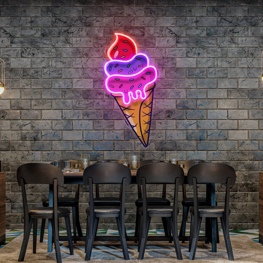 Ice Cream Cone Cartoon Artwork Led Neon Sign Light - OneStudio