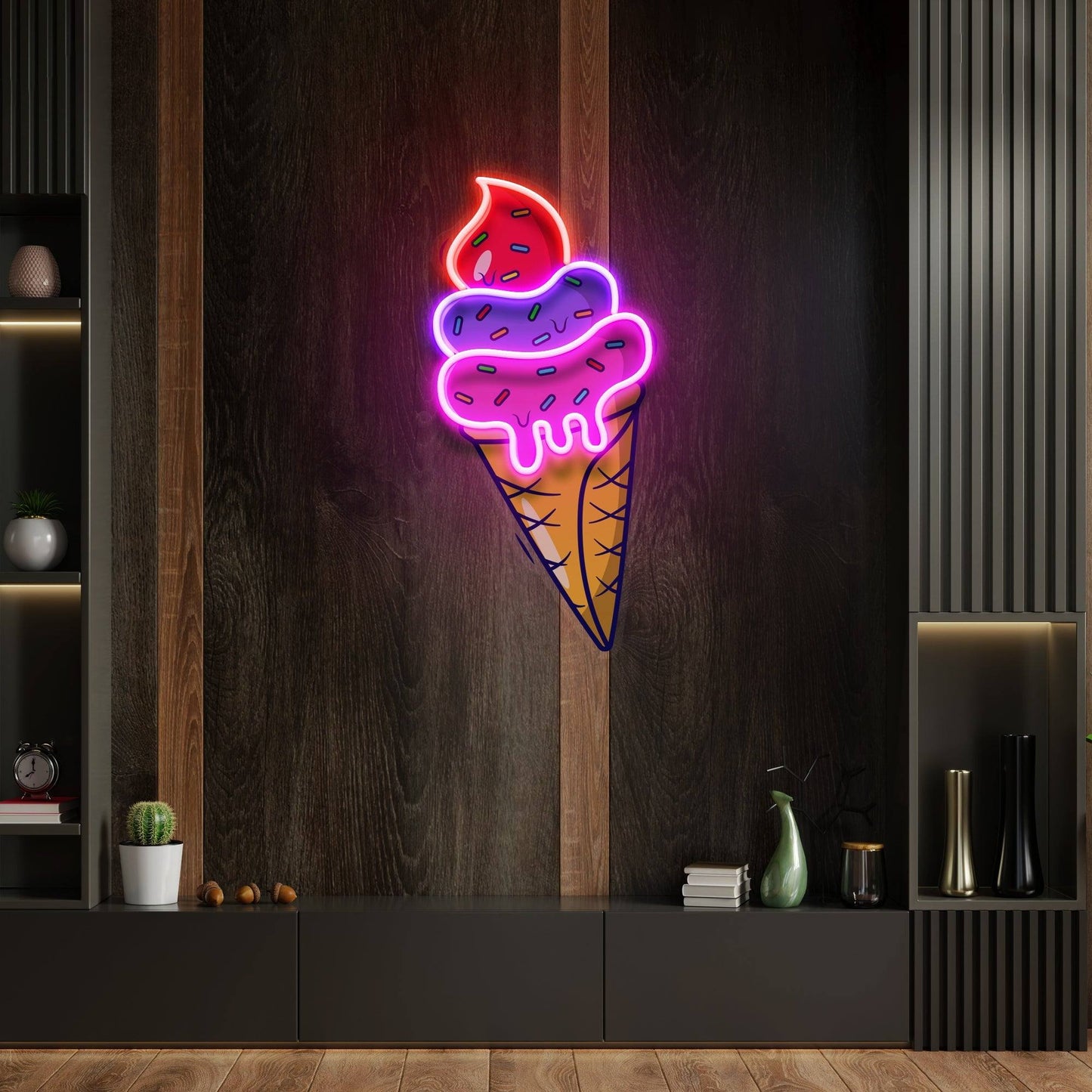 Ice Cream Cone Cartoon Artwork Led Neon Sign Light - OneStudio