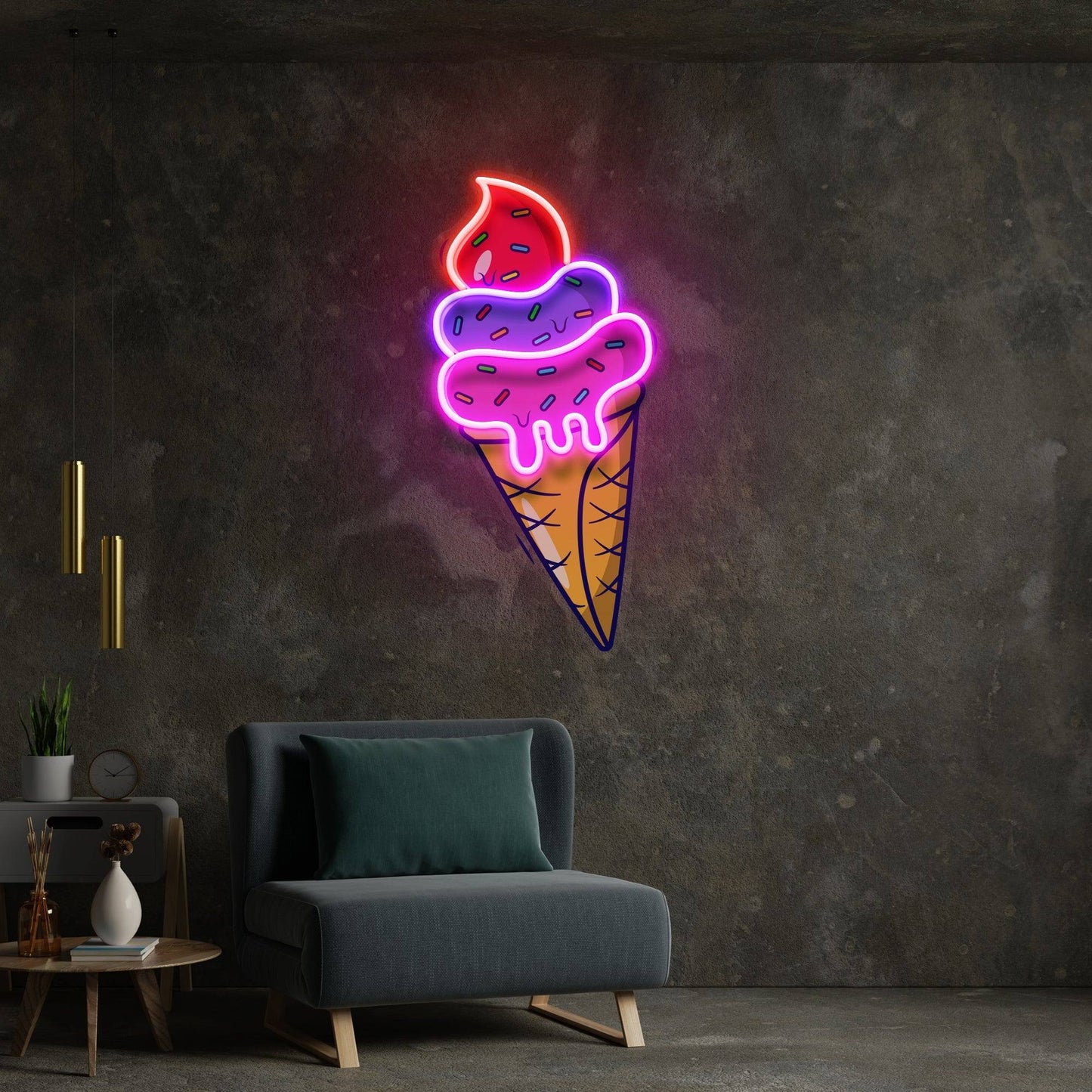 Ice Cream Cone Cartoon Artwork Led Neon Sign Light - OneStudio