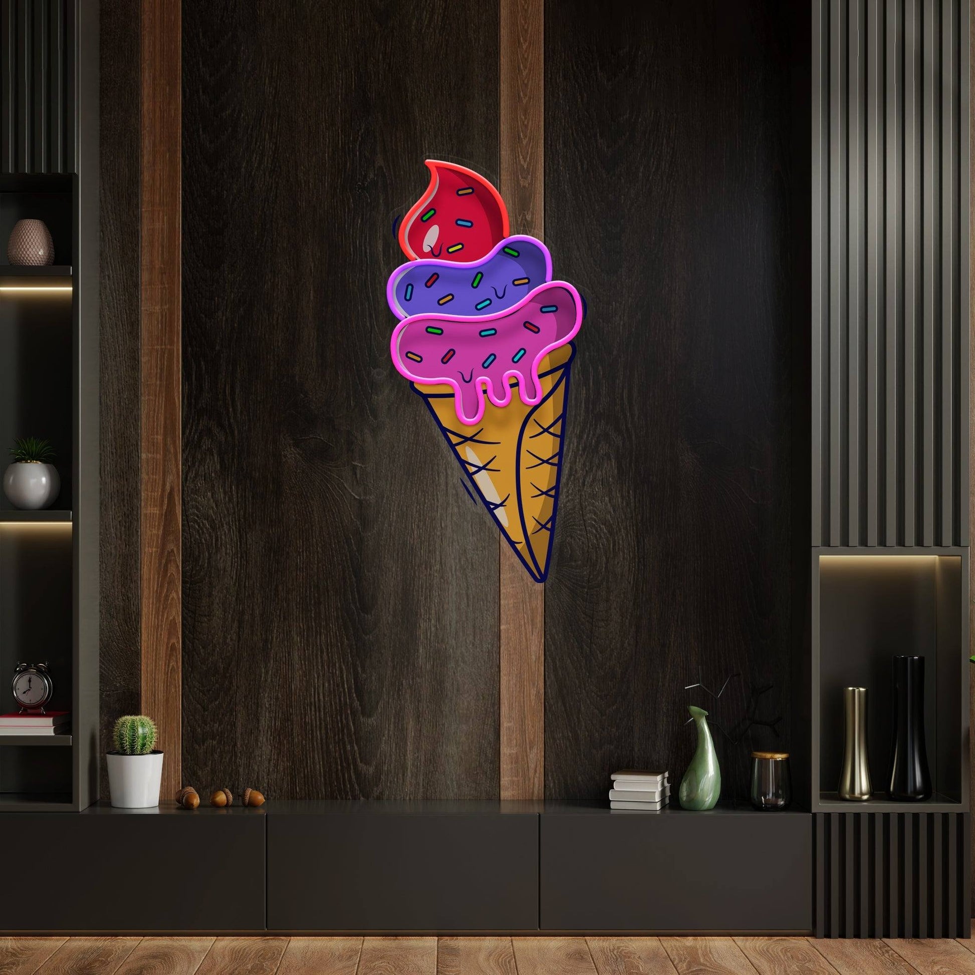 Ice Cream Cone Cartoon Artwork Led Neon Sign Light - OneStudio