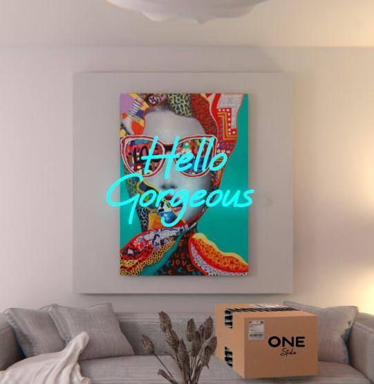 Hello Gorgeous Canvas Neon Tabela - OneStudio